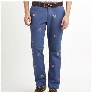 Vineyard Vines Slim Fit Breaker Pants Mens 32x32 Blue Fish Bone AOP Chino